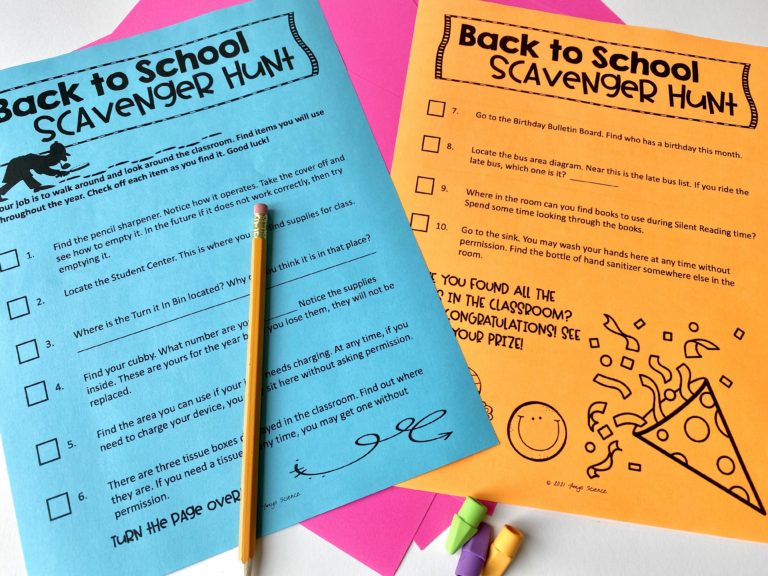 Sample back to school activity scavenger hunt