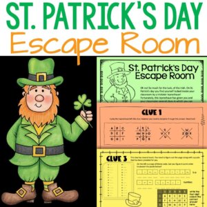 st. patrick's day escape room game, st patricks day escape room, escape room, middle school game, middle school activities, holiday escape room game