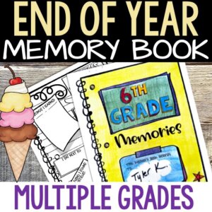 end of the year memory book with editable cover, end of the year activity, summer fun pages, middle school activities