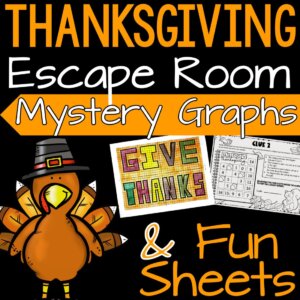 Thanksgiving activities Thanksgiving escape room game Thanksgiving mystery graphs Thanksgiving worksheets, middle school Thanksgiving activities, holiday math activities