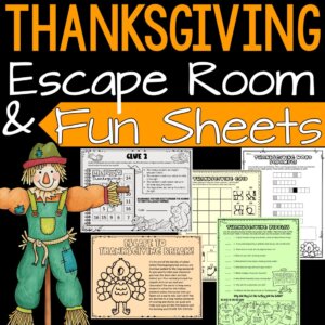 Thanksgiving Puzzles Escape Room Word Search & Crossword Puzzle Activity Packet