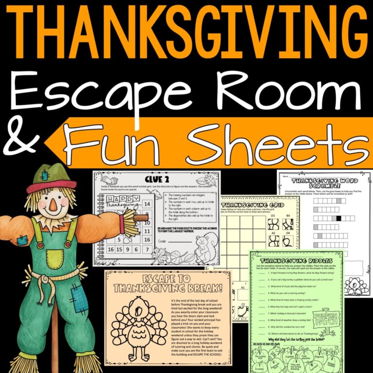 Thanksgiving Puzzles Escape Room Word Search & Crossword Puzzle Activity Packet