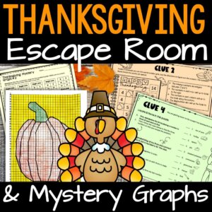 thanksgiving escape room, middle school activities, fun thanksgiving middle school activities, middle school math activities, thanksgiving coordinate graphing mystery pictures