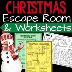 Christmas activities, Christmas worksheets, Christmas lessons, Christmas fun sheets, holiday worksheets, Christmas escape room, holiday escape room, Christmas escape room game, Holiday escape room game