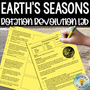 Earth's rotation revolution & seasons lab activity, earth's rotation revolution and seasons lesson, earth's movements lesson, earth's movements lab