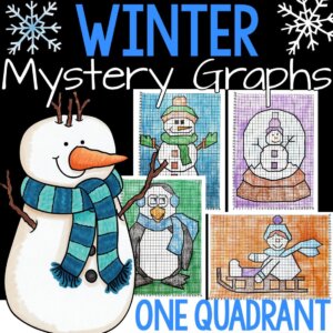 winter mystery graphs, winter coordinate graphs, coordinate graphing mystery pictures, winter math activity, winter graphing activity