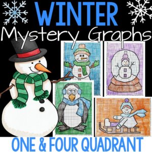 winter mystery graphs, winter coordinate graphs, coordinate graphing mystery pictures, winter math activity, winter graphing activity