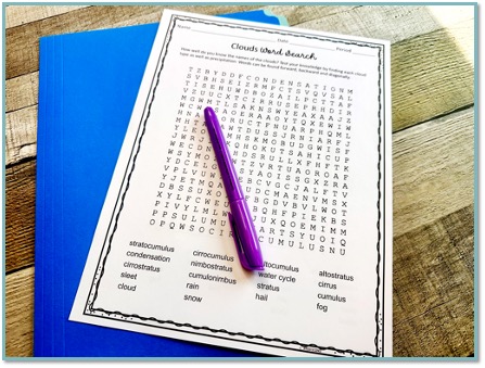 Clouds; types of clouds; clouds activity; clouds worksheet; clouds review; clouds review game; types of clouds worksheet; types of clouds review game; cumulus; stratus; cirrus; cumulonimbus