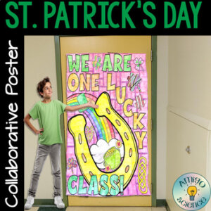 St. Patrick's Day Collaborative Poster Coloring Activity - Lucky Symbol March Door Poster Cover Image