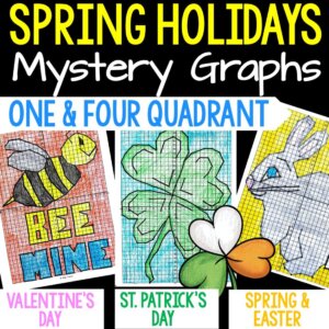 spring coordinate graph math activity, st. Patrick's day coordinate graph activity, easter coordinate graph activity, middle school math activities, holiday middle school activities